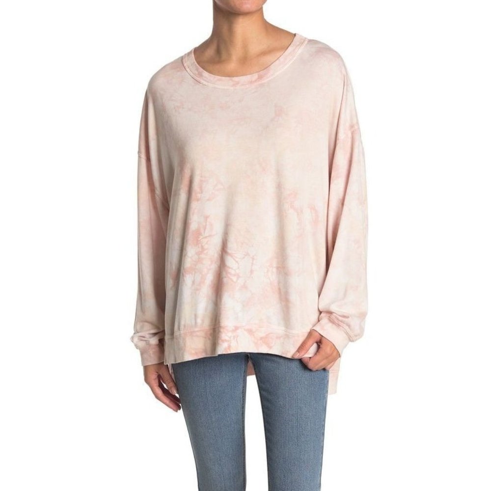 NEW Found Los Angeles Women's S Tie Dye Step Hem Cozy Sweatshirt Top Blush Rose